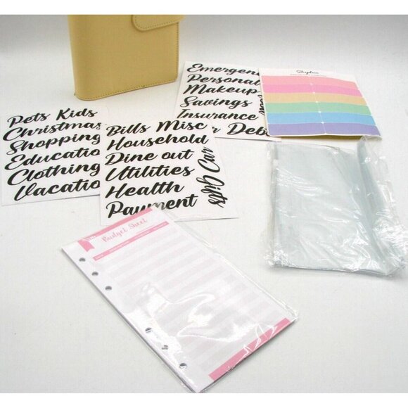 Skydue Planner Organizer Pale Yellow Leather 6 Ring Binder Budget Refillable NEW - Picture 4 of 11